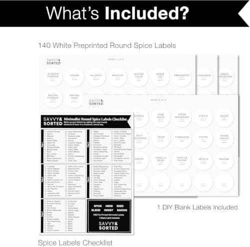 Round Spice Labels Stickers for Glass Jars - 140 Preprinted Waterproof Spice Jar Labels Stickers for Top of Lids, Seasoning Labels Only, Kitchen Pantry Organization - style: White Round Spice Labels