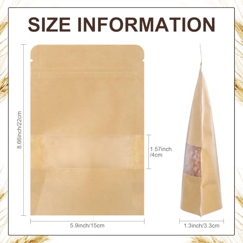 Geosar 600 Pcs Stand up Kraft Pouches with Window 6 x 9 Inch Kraft Paper Sealable Pouches with Notch Heat Sealable Resealable Bags for Small Business, Zipper Food Storage for Packaging, Snacks - size: 6 x 9 Inch