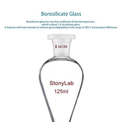 stonylab Separatory Funnel with Glass Stopcock Valve, Borosilicate Glass 24/29 Joint Funnel for Laboratory Accurate Liquid Separation, 125 ml