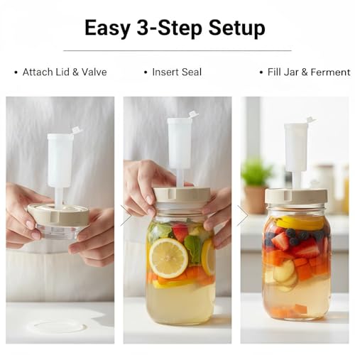 4 Pack Fermentation Kit for Wide Mason Jars, Masontops Fermentation Sauerkraut Pickling Kit with 4 Glass Fermentation Weights, 4 Fermenting Lids with Time Recorder & Airlocks (Jars Not Included)