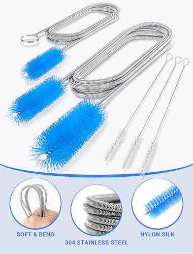 SARDVISA Drain Cleaning Brush, 66 Inch Double Ended Flexible Pipe Tube Cleaner with 3 Straw Brushes, Long Nylon Bristle Brush for Kitchen Sink, Bathroom, Shower Drain, and Pipe Buildup - size: mini clean brush