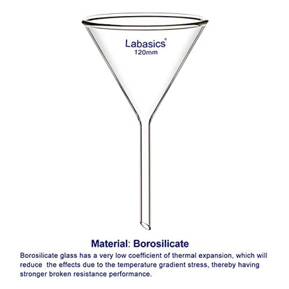 Labasics 2-Pack Glass Heavy Wall Funnel Borosilicate Glass Funnel, Short Stem 120 mm Diameter, 120 mm Stem Length - size: 120 mm Diameter and 120 mm Stem