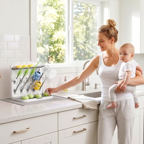 Lifewit Baby Bottle Drying Rack with Drain Mat & 10 Hooks, Newborn Essentials Must Haves, Bottle Storage Organizer for Countertop, Cabinet, Rack Dryer Holder for Pacifiers, Pump Parts, Baby Stuff - size: Medium-10 Hooks