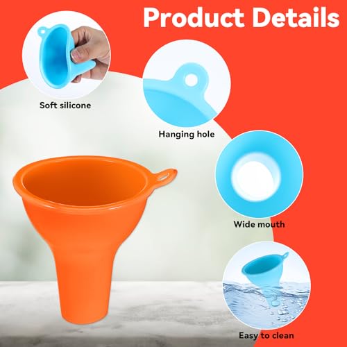 ElevateTech 4Pcs Funnels for Kitchen Use Filling Bottles Silicone Funnel Wide Mouth Funnel Multi Color Flexible Condiment Funnels Kitchen Gadgets Accessories for Filling Water Bottle Liquid Transfer