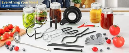 Canning Supplies Starter Kit,Canning Kit for Beginners of 9 with Jar Lifter,Wide Mouth Funnel,Wrench,Tongs,Lid Lifter,Bubble Popper,Canning Labels,ladle,Measuring spoon-Black - color: X9-Black