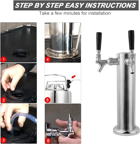 All Stainless Steel Kegerator Tower Dual Faucet Beer Tower Double Tap Beer Tower Dispenser Beer Tap Kegerator Parts Stainless Steel Tower Faucet Preassembled Tubing 3" Keg Tower Beer Keg Faucet (SS) - size: Dual Tap-Stainless Steel Faucet