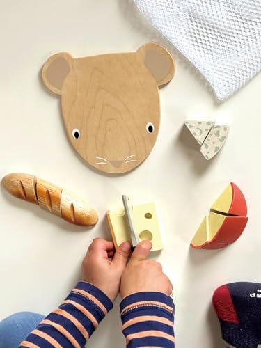 Tender Leaf Toys - Cheese Chopping Board - Wooden Play Food Set with 4 Choppable Cheeses, Baguette, Wood Knife and Illustrated Board - Improves Fine Motor Skills - Develops Social Skills - Age 2+