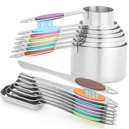 Magnetic Measuring Cups and Spoons Set, 15 Piece Stainless Steel Measuring Cups and Spoons for Measure Dry and Liquid Ingredients (Colorful) - color: Colorful