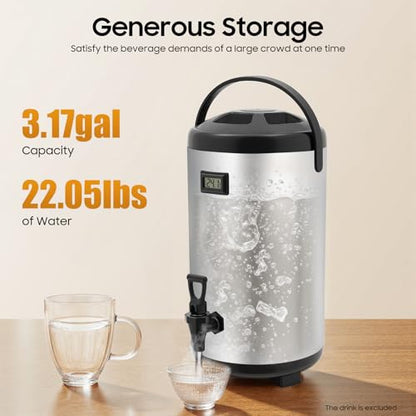 Stainless Steel Insulated Beverage Dispenser, 2.5Gal Thermal Carafe with Spigot for Hot Coffee & Cold Juice, 12-Hour Heat Retention Drink Dispenser for Party Wedding Cafe, Silver - size: 2.51Gal