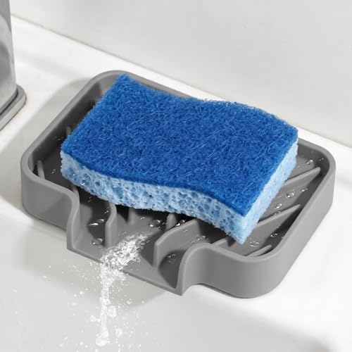 GUUKIN Sponge Holder for Kitchen Sink, Sink Caddy and Soap Tray | 5x3.5 inch Kitchen Sink Organizer | Compatible with Scrub Daddy, Kitchen Sink Accessories (Grey) - color: Gray, size: 5"× 3.5"