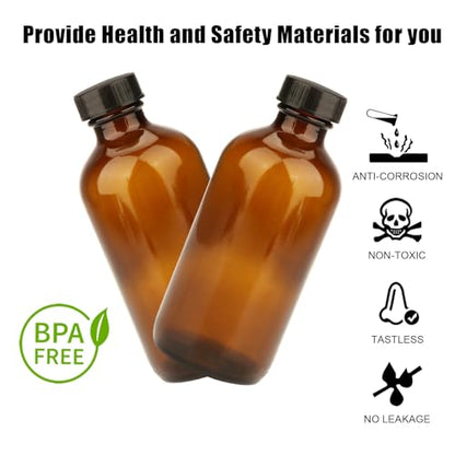 YINGERHUAN 4 oz Amber Glass Bottles - Small Glass Jars with Black Lids Empty Boston Bottle,Dispensing Bottles for Homemade Vanilla Extract, Essential Oils, Herbal Medicine (6)