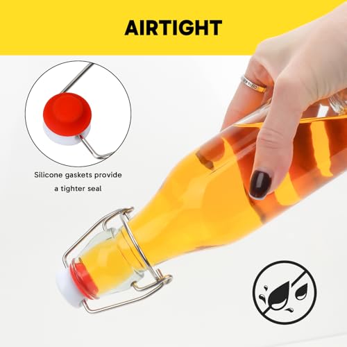 16 Pack 8oz Glass Swing Top Bottles with Airtight Lids | Grolsch Style Flip Top Caps & Rubber Seals for Home Brewing Beer, Kombucha, Kefir, Iced Tea, Juice, Oil & Vinegar Storage