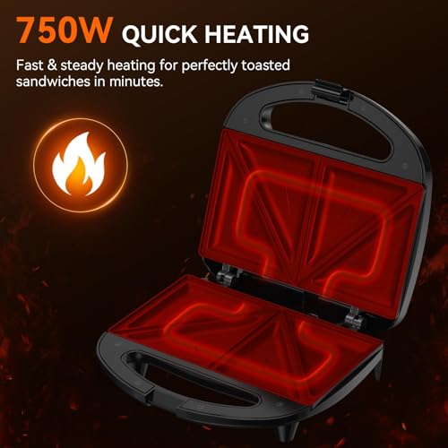 OSTBA Sandwich Maker, 2 Slice Grilled Cheese Maker with Non-stick Triangle Plates, Indicator Lights, Cool Touch Handle, Easy to Clean and Store, 750W - style: ABS07-T