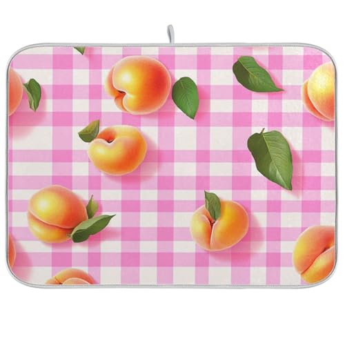 Bright Pink Plaid Peach Dish Drying Mat for Kitchen Counter Kitchen Drying Mat Dish Rack Mat Dish Drainer Pad Microfiber Absorbent Washable Drying Pad for Countertop 16 x 18 - color: Bright Pink Plaid Peach, size: 18" x 24"