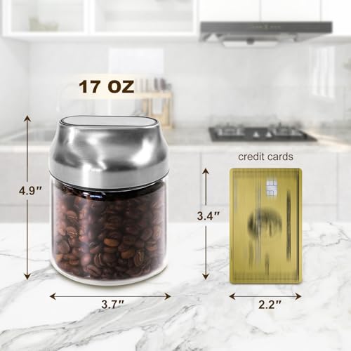 Aelga Small Glass Storage Jar with Lid, Coffee Container Canister Food Storage Jars for Coffee Beans Spice Sugar Tea Bag, Stackable Decorative Container, One-Handed Operation, 17 OZ - size: 17 OZ