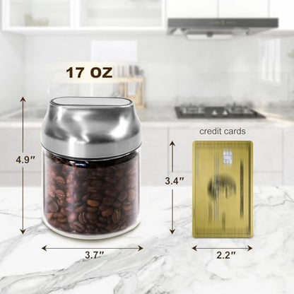 Aelga Small Glass Storage Jar with Lid, Coffee Container Canister Food Storage Jars for Coffee Beans Spice Sugar Tea Bag, Stackable Decorative Container, One-Handed Operation, 17 OZ - size: 17 OZ