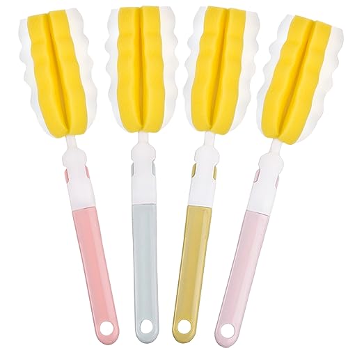 INVODA 4PCS Bottle Brush Long Handle Cup Cleaner Brush Sponge Bottle Scrubber Detachable Handle Portable Sponge Cleaning Brush for Baby Bottle Dishwashing Kitchen Clean Glasses Mugs (4 PCS) - color: Yellow Sponge Brush 4pcs