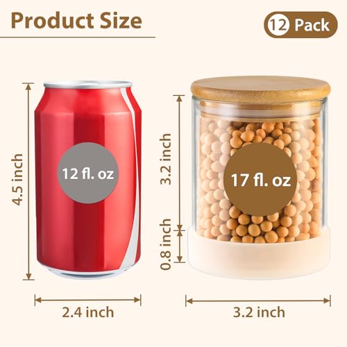 TBWIND 17oz Round Glass Storage Containers with Bamboo Lids – 12 Pack Small Airtight Clear Spice Jars for Pantry Organization, Kitchen Dry Food, Flour, Spice, Coffee Beans, Staples & Snacks - color: Round/17oz/12pcs