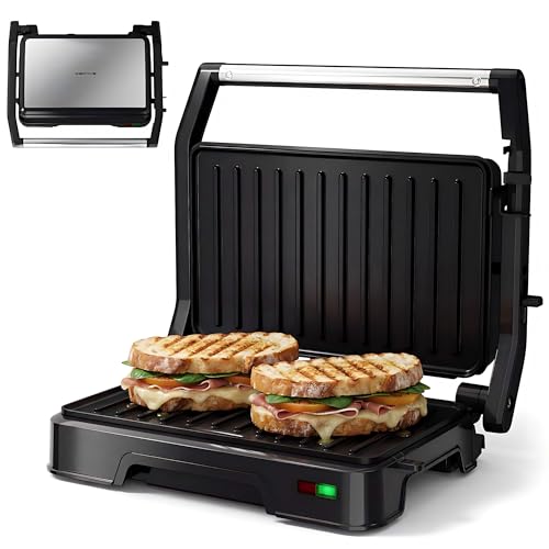 KEINVE Panini Press Grill & Sandwich Maker - 2-Slice, 180° Adjustable Hinge, 900Watt Electric Grill Non-Stick Cast Aluminum Plates for Panini, Steak, Bread & More, Easy to Clean, Perfect for Kitchen - size: 2 Slice