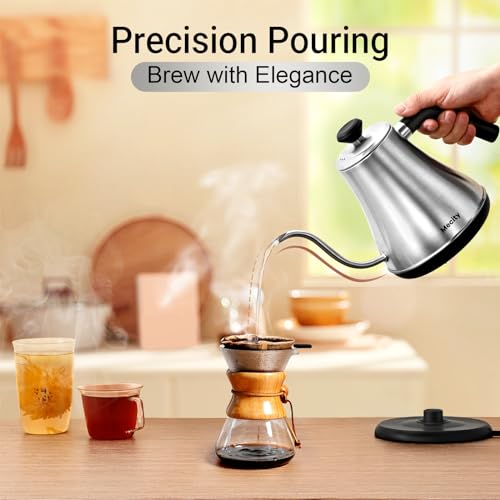 Mecity Electric Kettle Gooseneck Water Kettle Stainless Steel Tea Kettle Water Boiler Fast Heating, Auto Shut Off, 27 fl oz, 1000W, Stainless Steel - color: Stainless Steel
