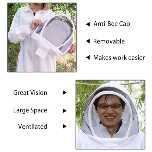 Bee Suit with Veil Hood and Sheepskin Gloves Sting Proof Beekeeping Suit for Men Women Full Body Ventilated Fabric(XX-Large) - size: XX-Large