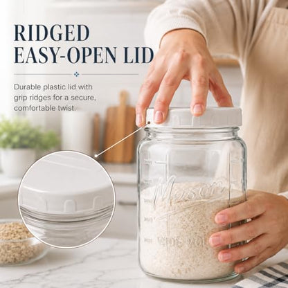 kitchentoolz Extra Large Mason Jar - 1 Gallon Glass Wide Mouth Jar with Airtight Plastic Screw on Lid, Food Storage Container with Measurement Marks Pack of 1
