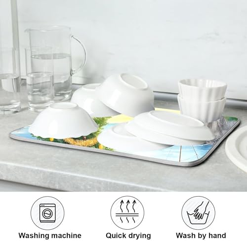Christmas Beach Time Dish Drying Mat for Kitchen Countertop 16x18 Winter Tree Xmas Small Drying Mat Reusable Quick Dry Dish Sink Mats Easy Clean Decorative Essentials - size: 16x18(in)x1
