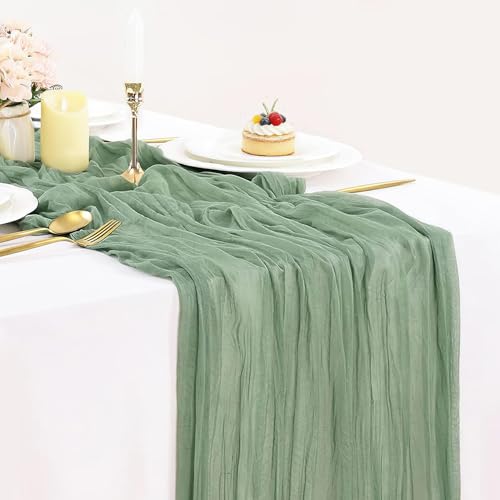 Sage Green Cheesecloth Table Runner 35x120in, 10ft Gauze Spring Table Runner Boho Green Table Cloth for Wedding Bridal Baby Shower Holiday Home St. Patrick's Day Decorations - color: Sage Green, size: 10ft x 1pc