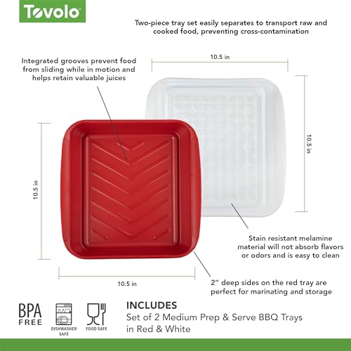 Tovolo Meat Marinating Container with Lid 2 Piece Small BBQ Prep Tub for Grilling Steak Veggies Burgers, Dishwasher Safe BBQ Marinade Container with Cover for Thawing Prepping or Serving 10.5 Inches