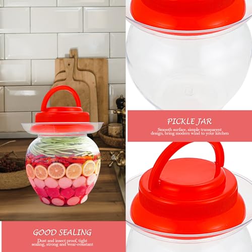 Ipetboom Large Capacity Pickle Jar 1l Plastic Food Storage Jar with Red Airtight Lid Kimchi Container for Kitchen and Household Use