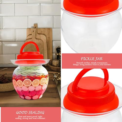 Plastic Pickle Jar 1l with Red Lid Thickened Airtight Food Storage Container Household Plastic Sealed Storage Jar for Kimchi Fermentation and Vegetable Preservation