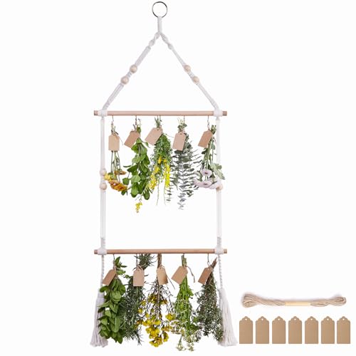 2Tier Herb Drying Rack Flower Drying with 25PCS Brown Gift Tags and 32ft Natural Jute Twine herb Dryer,Herb Drying Rack,Hanging Herb Dryer Rack, Ivory - size: 2Tier Drying Rack