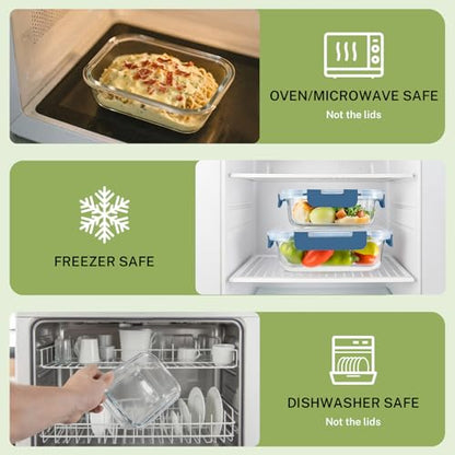 HOMBERKING 8 Pack Glass Food Storage Containers with Lids, Meal Prep Containers, Airtight Bento Boxes with Leak Proof Locking for Microwave, Oven, Freezer and Dishwasher, BPA Free, 5-35oz, Deep blue - color: Deep Blue
