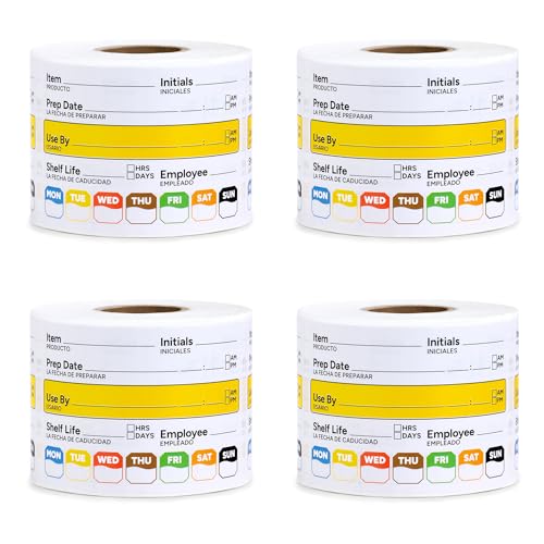 Restaurant Quality Shelf Life Food Rotation Labels Vinyl, 2” x 3” Self-Adhesive Removable Freezer Food Label, Perfect for Reusable Containers, Easy to Remove, Food Safety Date Sticker (4 Pc) - style: 4 Pc
