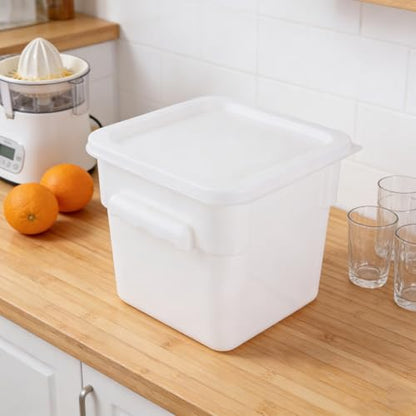 Yardwe Food Storage Bucket with Lid - 6l White Plastic Pail - Stackable Square Storage Container for Pickling, Brining, And Ice Cream - Kitchen Pantry Box
