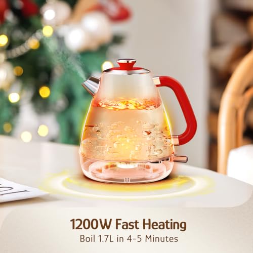 Hazel Quinn Retro Electric Kettle - 1.7 Liters / 57.5 Ounces Tea Kettle with Thermometer, All Stainless Steel, Fast Boiling 1200 W, BPA-free, Cordless, Rotational Base, Automatic Shut Off - Ruby Red - color: Ruby Red