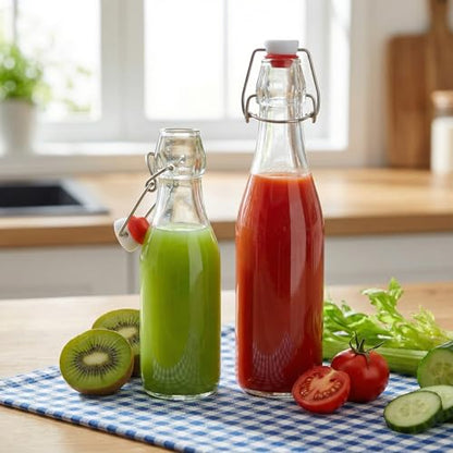 8 Pack 12oz Glass Swing Top Bottles with Airtight Lids | Grolsch Style Flip Top Caps & Rubber Seals for Home Brewing Beer, Kombucha, Kefir, Iced Tea, Juice, Oil & Vinegar Storage