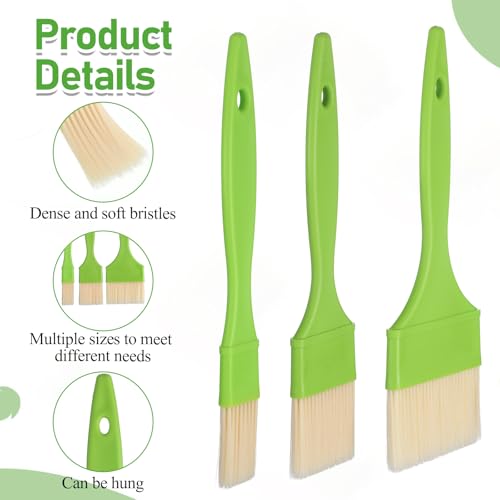 3 Pcs 1/2/3 inch Pastry Brush Set, Bristle Basting Brushes for Cooking | Plastic Handle Butter Brush, Kitchen Brushes for Oil, BBQ Grill, Egg, Butter Sauce, Baking, with Hang Hole Design