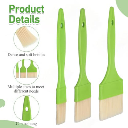 3 Pcs 1/2/3 inch Pastry Brush Set, Bristle Basting Brushes for Cooking | Plastic Handle Butter Brush, Kitchen Brushes for Oil, BBQ Grill, Egg, Butter Sauce, Baking, with Hang Hole Design