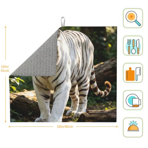 White Tiger Dish Drying Mat for Kitchen Counter, Absorbent Microfiber Drainer Mats, Non-slip Kitchen Draining Mat for Coffee Machine Dish Rack Pad 18"x16" Dish Drainer Pad - color: White Tiger