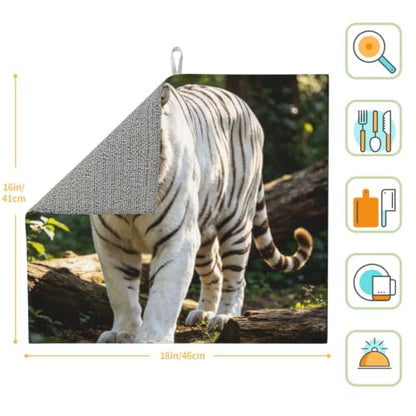 White Tiger Dish Drying Mat for Kitchen Counter, Absorbent Microfiber Drainer Mats, Non-slip Kitchen Draining Mat for Coffee Machine Dish Rack Pad 18"x16" Dish Drainer Pad - color: White Tiger