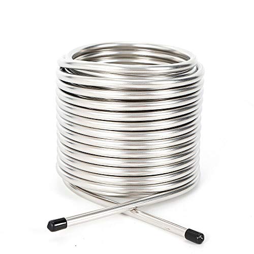 50' Mini Wort Chiller Coil Stainless Steel Home Brewing Beer Cooling Immersion, 1-3 Gallon Batch Immersion Wort Chiller, Leak Free Compression Barbs, Garden Hose Fitting Included