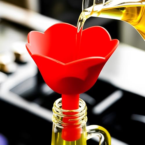Silicone Flower Funnel Set of 3 – Collapsible Flexible Kitchen Funnels for Oil, Liquid Transfer & Bottle Refilling