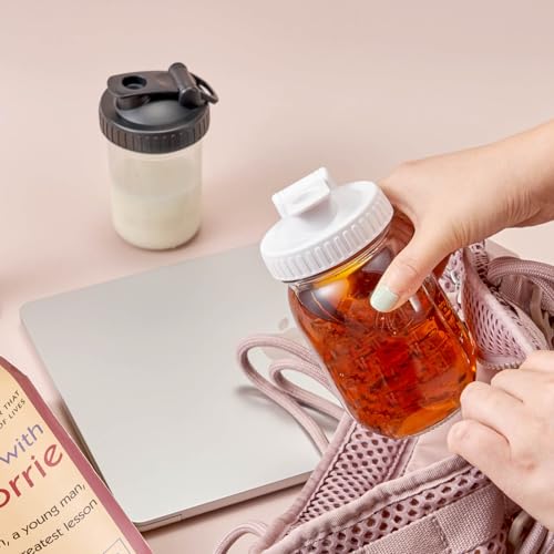 4 Pack Regular Mouth Mason Jar Pour Spout, Mason Jar Pitcher Lids with Leakproof Airtight Flip Cap, Reusable Plastic Canning Lids for Drinking Salad Dressing Pouring, Jar Lids, Black & White - color: Black & White, size: Regular Mouth