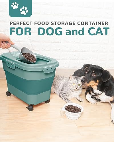 20-23 Lbs Dog Food Storage Container - Collapsible Dog Food Container with Attachable Casters and Scoop,Small Container, Pet Food Storage Containers to Keep Dry Food Fresh,Easy to Move | Dog Food Container with Double Airtight Seal & Magnetic Lid,Cat Food