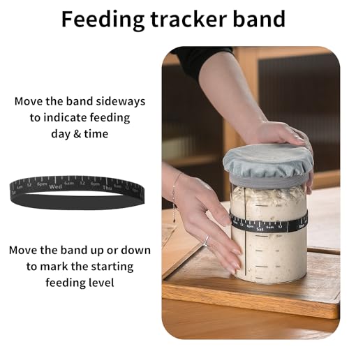 Wissy&Konny Sourdough Starter Jar,2PACK 35OZ Wide Mouth with Ounce Scale line,Date Marked Feeding Band, Thermometer, Sourdough Jar Scraper, Cloth Cover & Stainless Steel Lid Sourdough Starter Kit - color: Steel Lid-2 Pack