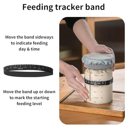Wissy&Konny Sourdough Starter Jar,2PACK 35OZ Wide Mouth with Ounce Scale line,Date Marked Feeding Band, Thermometer, Sourdough Jar Scraper, Cloth Cover & Stainless Steel Lid Sourdough Starter Kit - color: Steel Lid-2 Pack
