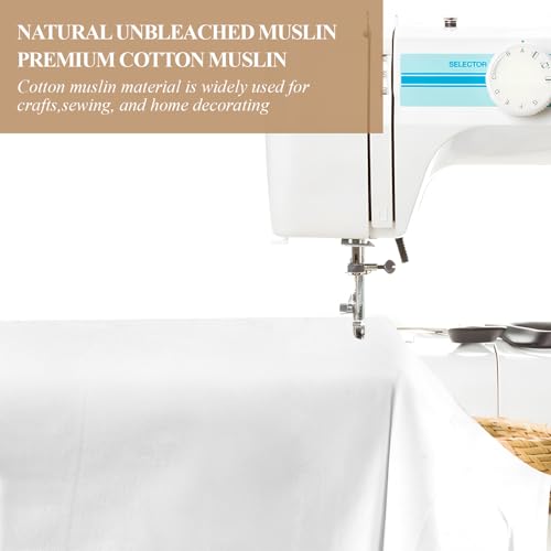 PEASUG 100% Cotton Muslin Fabric,59 inch x 5 Yards Bleached Muslin Fabric by The Yard, Medium Weight Draping Fabrics Suitable for Sewing Embroidery, Garments, Crafts Material-White - color: Bleached, size: 5 Yards