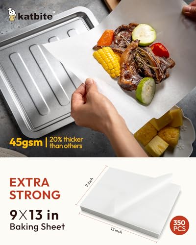 Katbite 350Pcs 9x13 In Parchment Paper Sheets, Heavy Duty White Baking Paper, Non-stick & Oil Proof for Oven, Air Fryer, Grilling, Steaming and Cooking Bread [Extra Strong Series] - size: 9"x13"-350