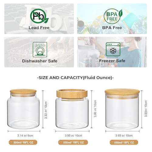 1PC Small Glass Storage Jars with Airtight Lids, 18 fl oz (550ml) Cute Clear Glass Storage container with bamboo Lid, Glass Pantry Canister for Beans, Rice, Sugar, Cookie Coffee and etc - color: N-Clear-1PC-18FL OZ/550ML